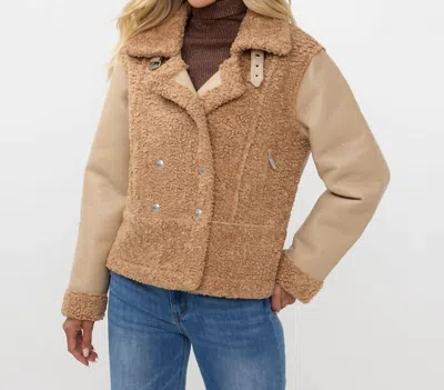 Esqualo Mixed Sherpa Button Jacket In Brandy In Brown