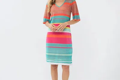 Esqualo Multi Stripe Vneck Knit Dress In Multi Color