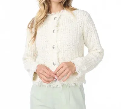 Esqualo Olena Fray Tweed Cardigan In Off White With Hints Of Gold