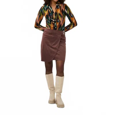 Esqualo Overlap Suedine Skirt In Chocolate In Brown