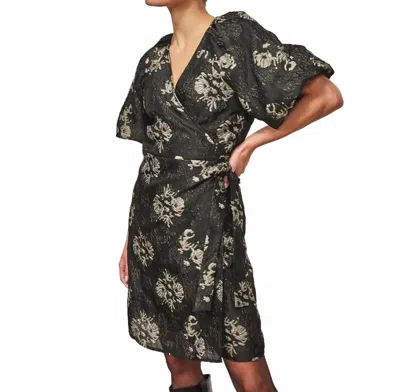 Esqualo Petra Puff Sleeve Jacquard Mini Dress In Black And Silver In Multi