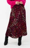 Esqualo Pleated Animal Print Skirt In Burgundy