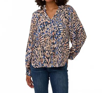 Esqualo Print Flow Blouse In Pink In Blue