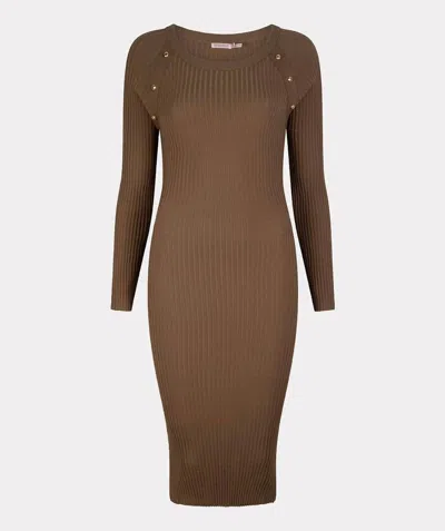 Esqualo Ribbed Maxi Dress In Army In Brown