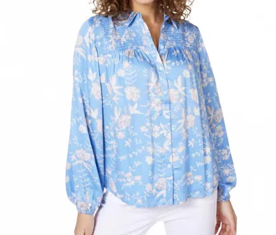 Esqualo Sassa Smock Flower Blouse In Blue, White And Gray In Multi