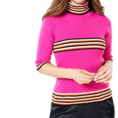 Esqualo Scallop & Stripe Edge Turtleneck Sweater In Fushia In Pink
