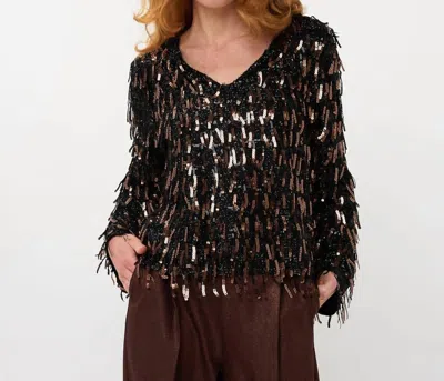 Esqualo Sequin Fringe Top In Black