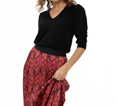 Esqualo Short Puff Sleeve Basic Knit Sweater In Black