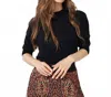 Esqualo Short Puff Sleeve Basic Knit Sweater In Black In Black