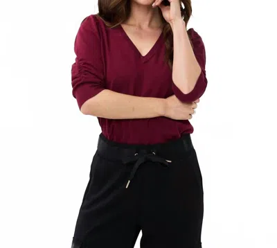 Esqualo Short Puff Sleeve Basic Knit Sweater In Wine Red In Burgundy