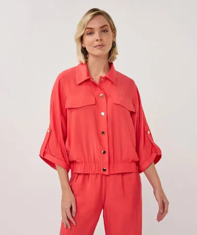 Esqualo Short Sleeve Slub Jacket In Chili Red In Pink