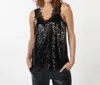 Esqualo Singlet Sequin Lace Top In Black In Black