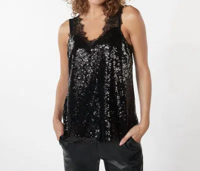 Esqualo Singlet Sequin Lace Top In Black