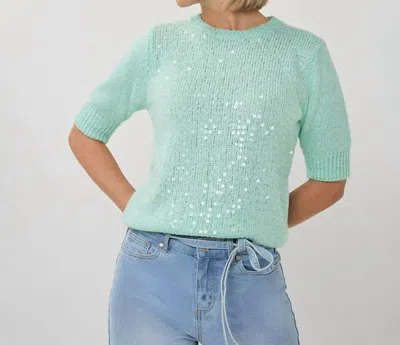 Esqualo Sivine Sequin Short Sleeve Sweater In Light Mint In Green
