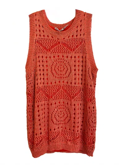 Esqualo Sleeveless Crochet Knit Tank In Coral In Pink