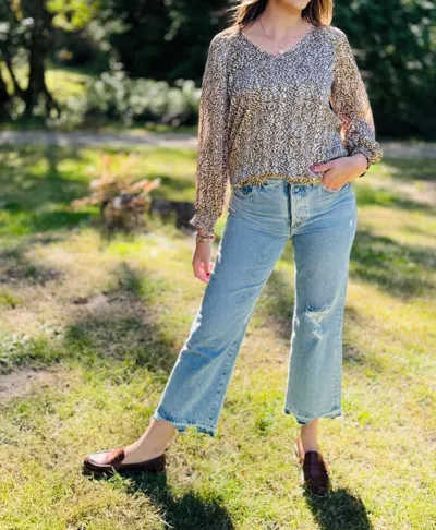 Esqualo Smocked Blouse In Dimensions Print In Multi