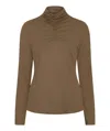 Esqualo Smocked Long Sleeve Top In Army Green In Green