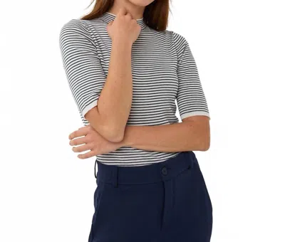 Esqualo Stripe Mock Neck Top In Navy/white In Multi