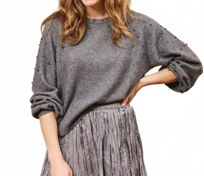 Esqualo Suzette Ragland Sleeve Pearls Sweater In Dark Grey Melange In Gray