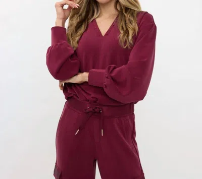 Esqualo Sweater "v" Studs Modal In Wine Red