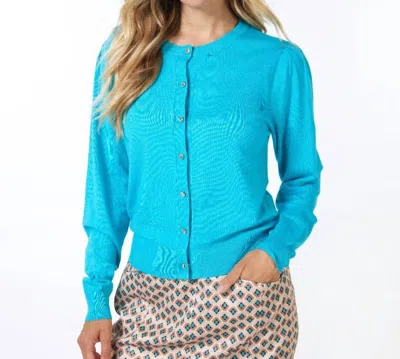 Esqualo Tamara Basic Knit Puff Sleeve Cardigan In Turquoise In Blue