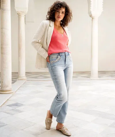 Esqualo Tanja Embroidery Trousers In Light Blue In Gray
