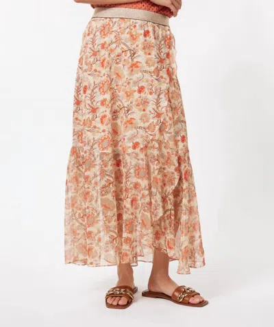 Esqualo Taylin Touch Of Sun Midi Skirt In Orange Multi In Pink