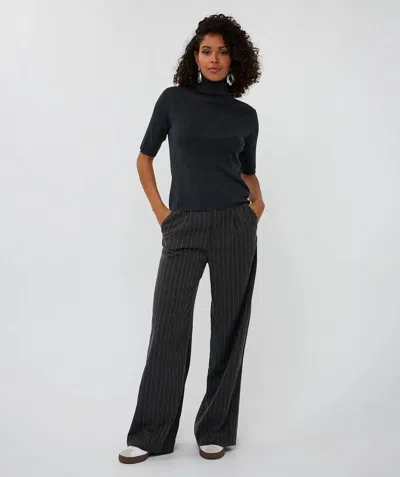 Esqualo Tessan Rhinestone Studs Stripe Trousers In Dark Grey Melange In Black