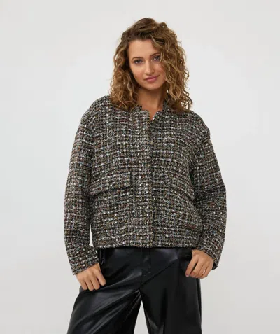 Esqualo Tove Tweed Bomber Jacket In Black In Multi