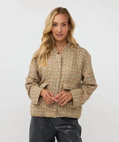 Esqualo Tove Tweed Bomber Jacket In Gold In Brown