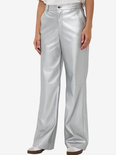 Esqualo Trouser Wide Leg Vegan Leather Pant In Silver In Gray