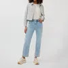 Esqualo Tweed Crop Jacket In Blue/cream Multi