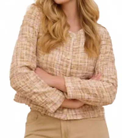 Esqualo Tweed Jacket In Sand In Brown