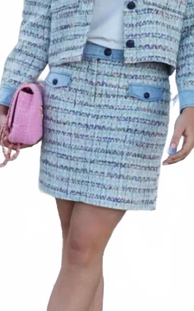 Esqualo Tweed Jeans Accent Skirt In Light Blue