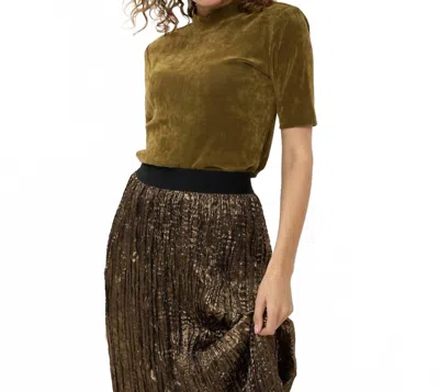 Esqualo Velour Stretch Turtleneck Top In Moss Green