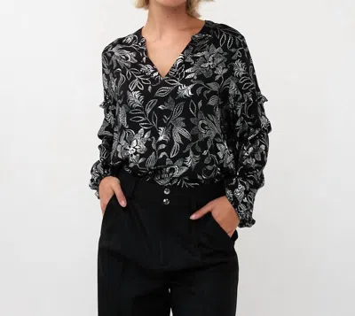 Esqualo V-neck Blouse In Festive Flowers In Black