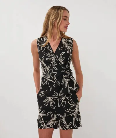 Esqualo Willa Wrap Over Embroidered Flower Top In Black And Ivory