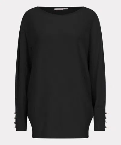 Esqualo Women's Batwing Buttoned Cuff Basic Knit Sweater In Black