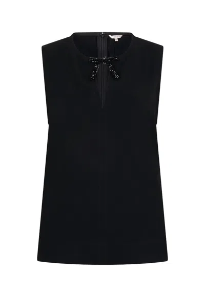 Esqualo Women's Beaded Bow Keyhole Blouse In Black