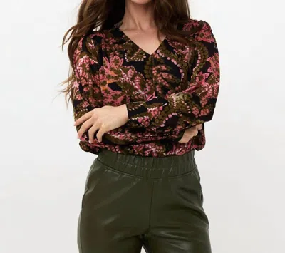 Esqualo Women's Blouse V-neck Global Flower In Green