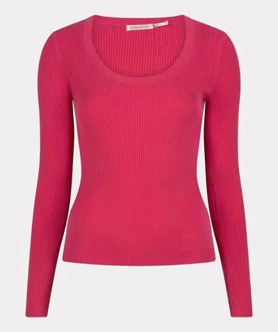 Esqualo Women's Deep Round Neck Sweater In Fuchsia In Pink