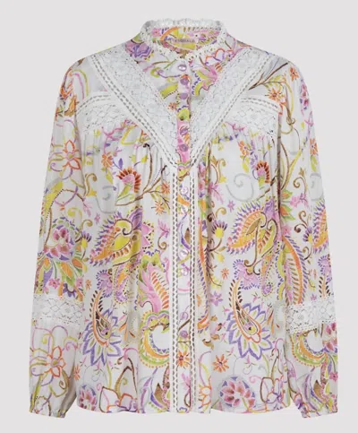 Esqualo Women's Lace Trim Blouse In White In Multi