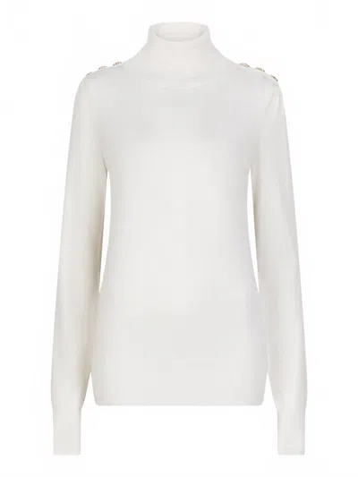 Esqualo Women's Sweater Shoulder Button Collar Basic Knit Top In Off White In Neutral