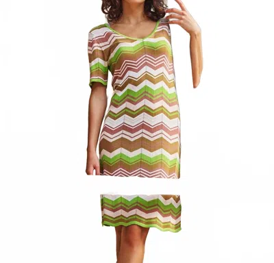 Esqualo Zig Zag Knit Dress In Green In Multi