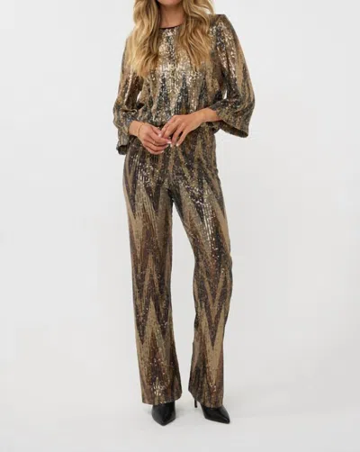 Esqualo Zigzag Sequin Pants In Gold Multi In Green