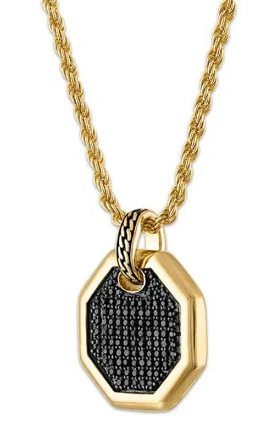 Esquire 14k Gold Plated Sterling Silver Pavé Black Diamond Octagon Pendant Necklace