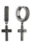 Esquire Black Diamond Cross Drop Huggie Hoop Earrings