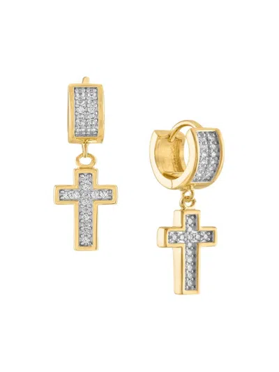 Esquire Men's 14k Goldplated Sterling Silver & Cubic Zirconia Cross Drop Earrings