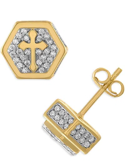 Esquire Men's 14k Goldplated Sterling Silver & Cubic Zirconia Cross Stud Earrings