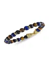 Esquire Men's 14k Goldplated Sterling Silver, Black Agate, Brown & Blue Tiger Eye Beaded Bracelet In Yellow Gold